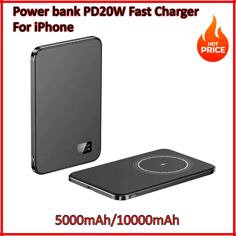 5000/10000mAh Wireless Magnetic Power Bank External Battery Mini PowerBank With Digital For Magsafe iPhone 15 14 13 12 11