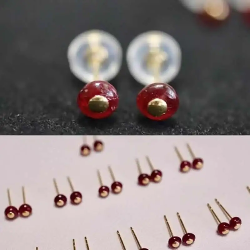 

Pure 18K Yellow Gold Earrings Women AU750 Gold Ruby Stud Earrings