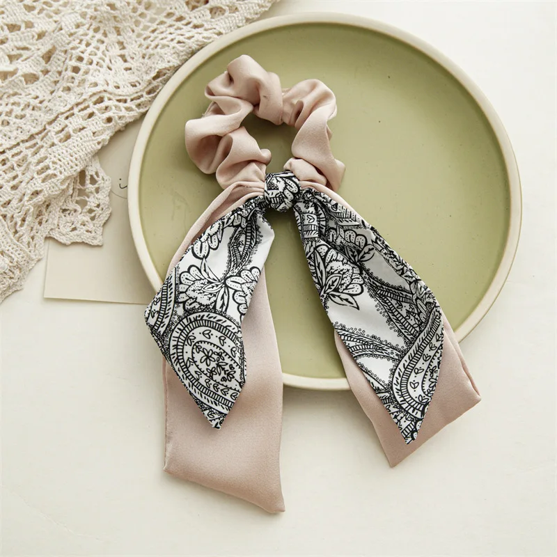 Fashion Floral Haar Bands Mädchen Bogen Scrunchies Koreanische Pontail Doppel-deck Schal Haar Krawatten Haar Zubehör Haarband Party Geschenk – Detail 9