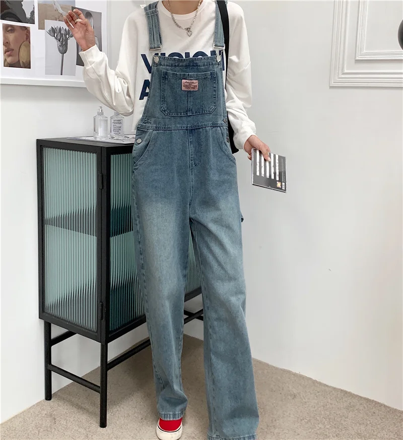 Dames Denim Jumpsuits 2024 Nieuwe Lente Herfst Wijde Pijpen Losse Jean Strap Overalls Dames Casual Broek Streetwear