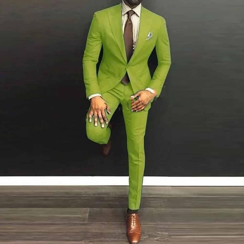 

Casual Men Suit Slim Fit Solid Color Tuxedo Man 2 Piece Outfit Set Blazer and Pants Traje De Hombre Elegante Costume