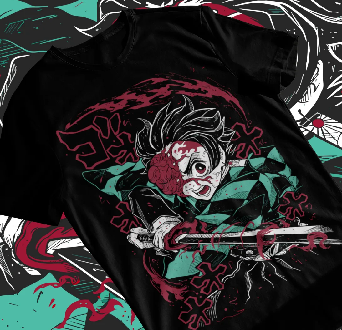 Tanjiro T-Shirt Demon Slayer Kimetsu no Yaiba Manga Nezuko Black Shirt Soft Tee