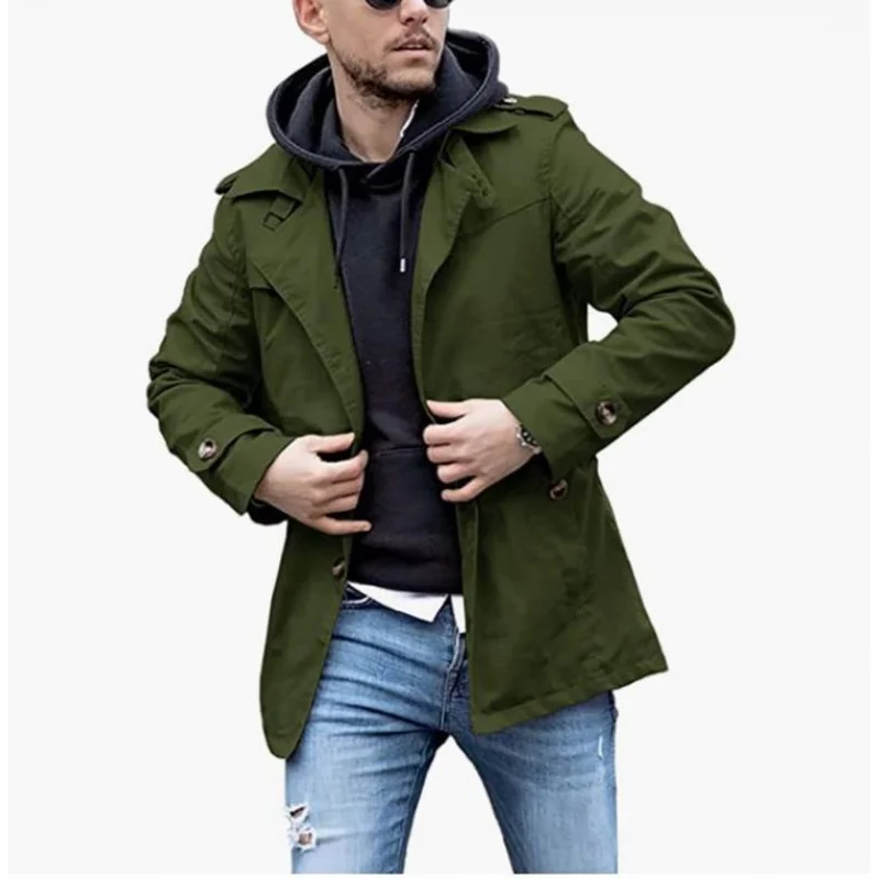 Spring and Autumn Men's Coat Mid-Length Trench Coat Independent Stand Explosion Single Four-Color Size 8 Generation Hair