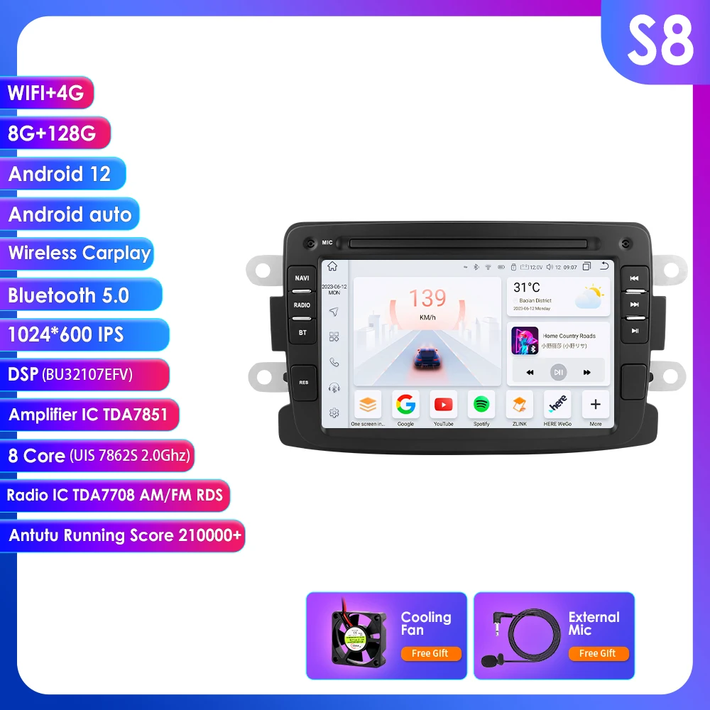 7 inch Android 14 autoradio voor Dacia Logan DOKKER Duster Lodgy Sandero 12 - 17 Renault Duster Symbol Captur Carplay 2DIN zonder DVD