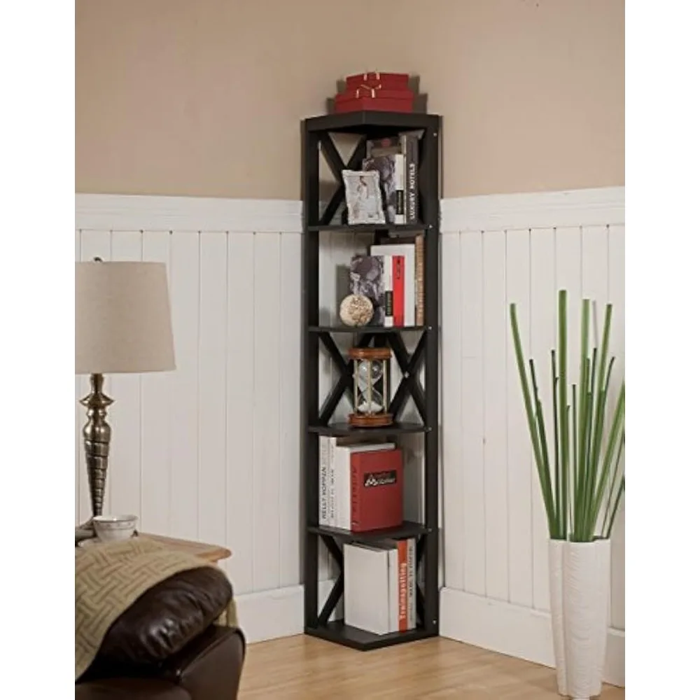 

- Corner Unit 5 Tier Bookshelf/Bookcase Display Stand, Espresso