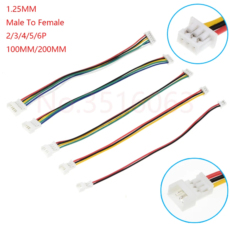 

5/10Pcs JST1.25 100/200MM 2/3/4/5/6 Pin Male to Female Plug Connector With wire 1.25MM 2p 3p 4p 5p 6p Cable Extension Line