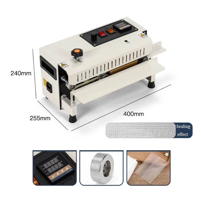 220V Continuous Bag Sealing Machine Plastic Bag Packaging Band Sealing Machine Horizontal Bag Sealer Date Printing