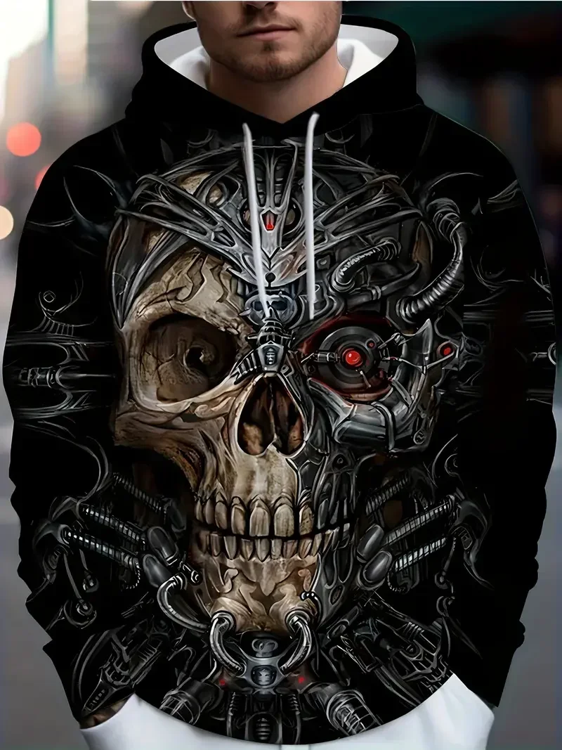 

Funny Men's Hoodie Skull 3D Print Fashion Short sleeve sweatshirt Outdoor Casual male street oversize clothing Everyday Wear