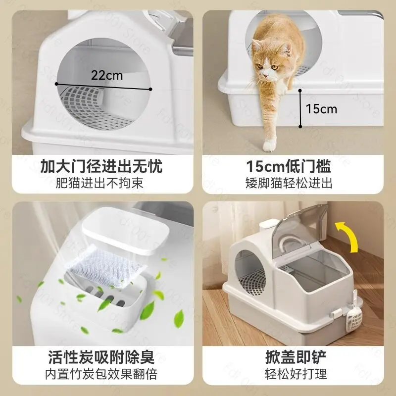 Extra Large Corridor Style Fully Enclosed Cat Litter Box Anti-Splash Deodorizing Cat Toilet