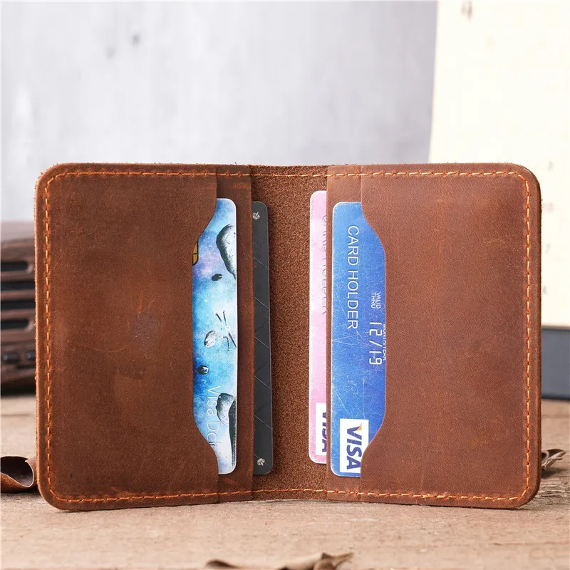 Genuine Crazy Horse Leather Men's Wallet Blocked Credit Business Card Holder Thin Slim Mini Wallet Bank/ID/Credit Card Holder