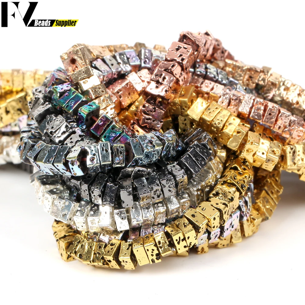 4x2mm Natural Volcanic Rock Stone Beads Gold Silver Plated Colorful Square Lava Beads For Jewelry Making Diy Necklaces Bracelets