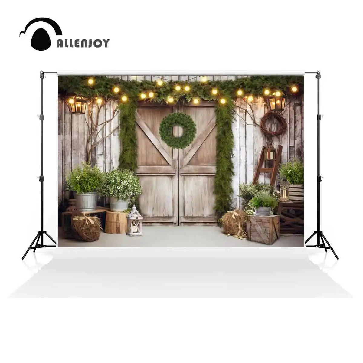 

Allenjoy Rustic Christmas Wood Barn Door Photography Backdrop