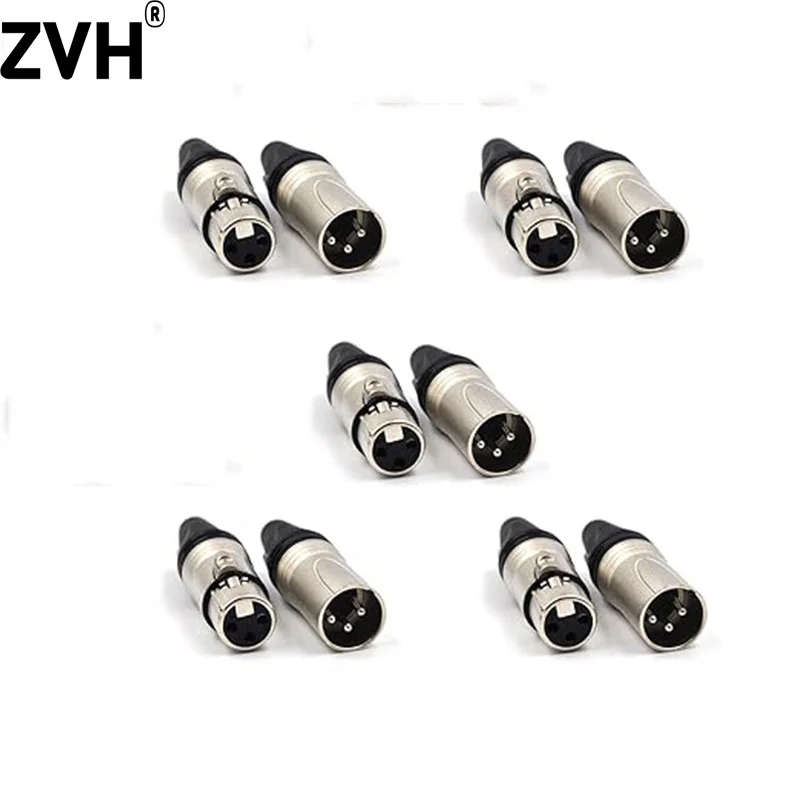 

5 Pack XLR Connectors 3/5 Pins XLR Male&Female with Black Housing Silver Contacts Housing Mic Cable Plug Connector Audio Socket