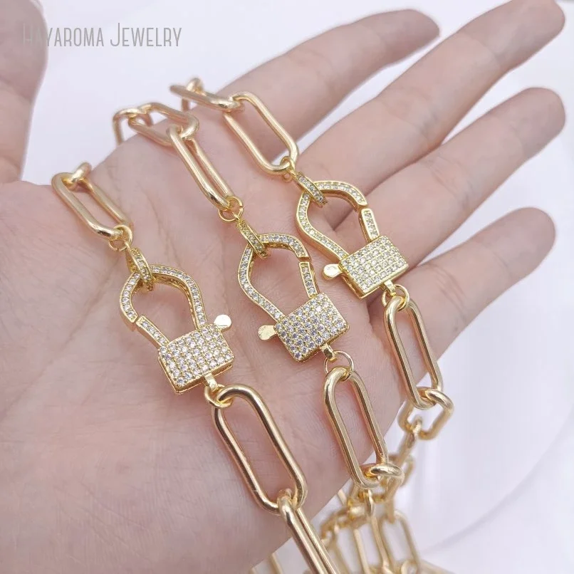 10Pcs K Gold Color Paperclip Chain Necklace CZ Micro Pave Clasp Lock Aesthetic Women Y2k Jewelry