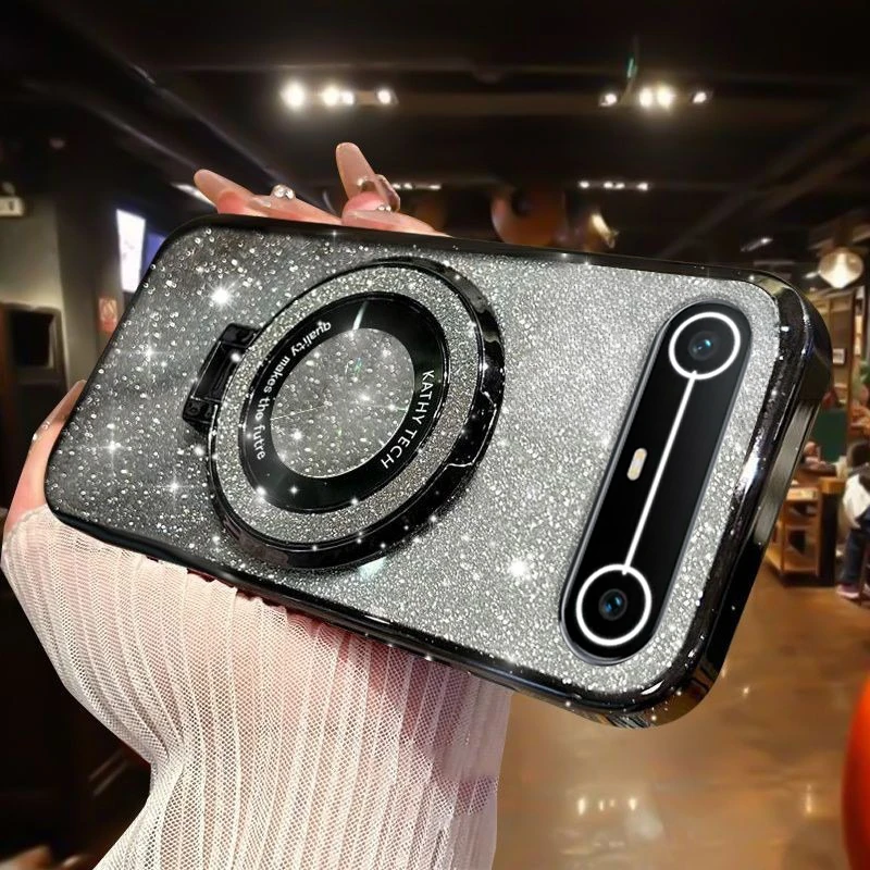 Glitter Water Ripple Hole Magsafe Case For Tecno Spark Slim Folding Holder Cover For Tecno Spark Slim Hard Shell