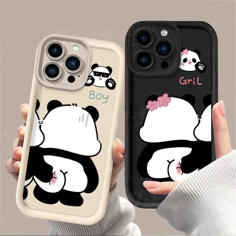 Cute Panda Bear Pinch Butt ﻿Phone Case for iPhone 14 15 Pro Max 13 12 11 X XS XR 7 8 Plus SE 2020 Soft Matte Printing Back Cover