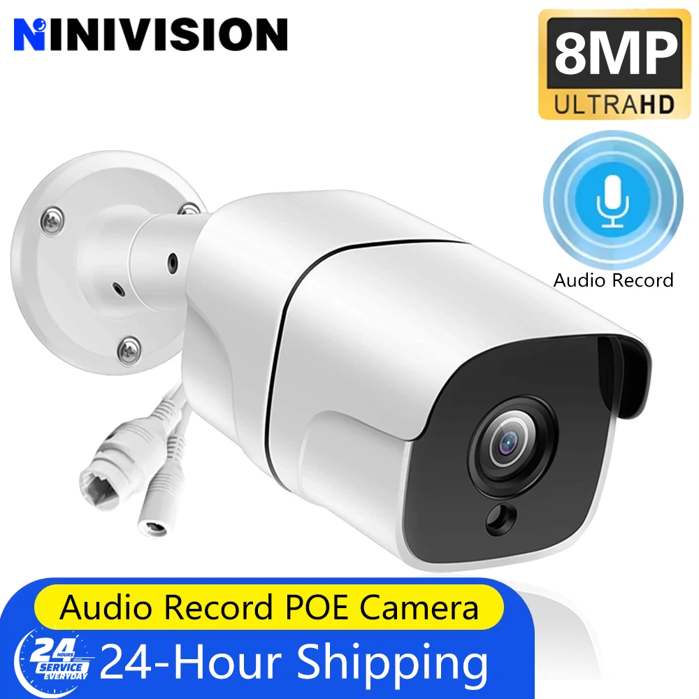 NINIVISION 4K 8MP 5MP Security POE IP Camera Smart AI Human Detect Night Vision Outdoor Audio Record IP Camera CCTV Surveillance