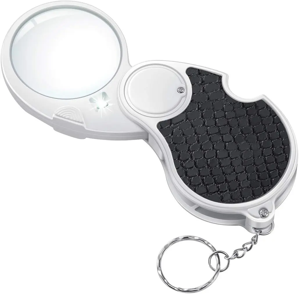 

Handheld Pocket Magnifier with Light, Folding Illuminated Magnifying Glass for Reading Coins Hobby Travel - 45mm Diameter