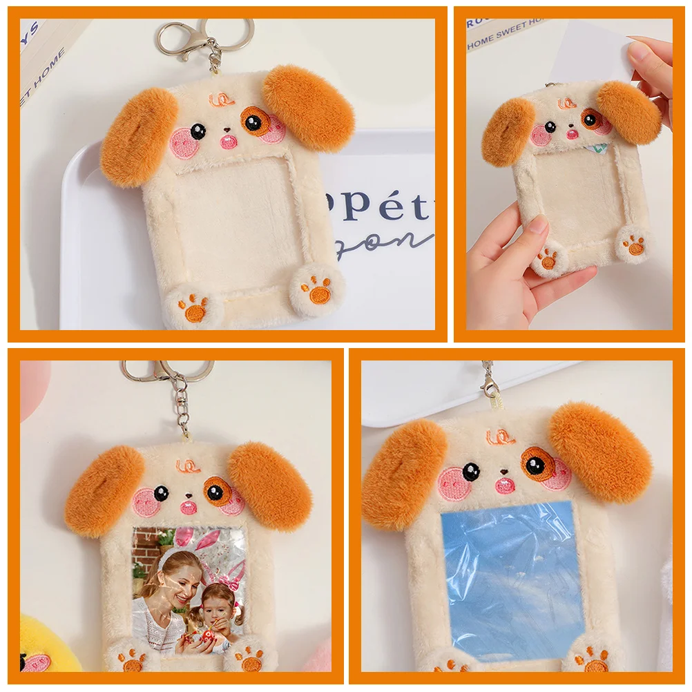 Porte-cartes animal en peluche pour homme, porte-clé, carte photo, cartes postales d'affaires transparentes, manche