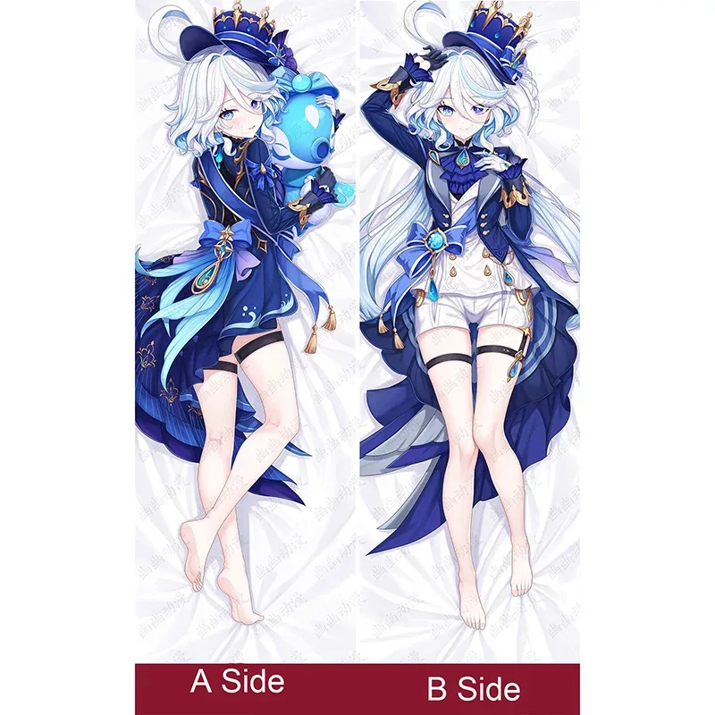 Genshin Impact Furina Cosplay Hug Body Pillow Case 2-Side Peachskin Hugging Pillow Case Focalors Long Body Pillow Cover