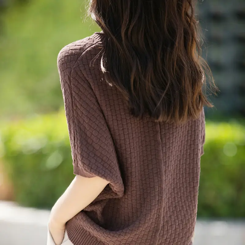 Classic Short Sleeve Pullover Women's knitting 100% Pure Cotton Sweater O-Neck Solid Knitted seat style High Quality Loose tops - Image 2
