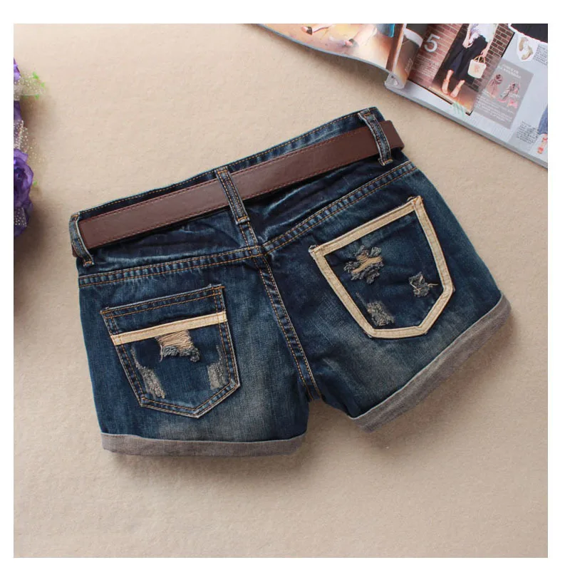 

Summer y2k Baggy Jeans Women Cuffed Holes Blue Low Waisted Sexy Shorts Straight Fashion Denim Pants