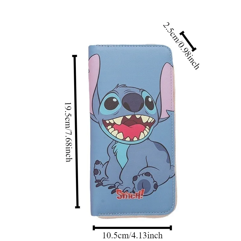 Disney Stitch-cartera larga de dibujos animados para estudiantes, monedero con estampado de cremallera, paquete de tarjetas bancarias, lindo