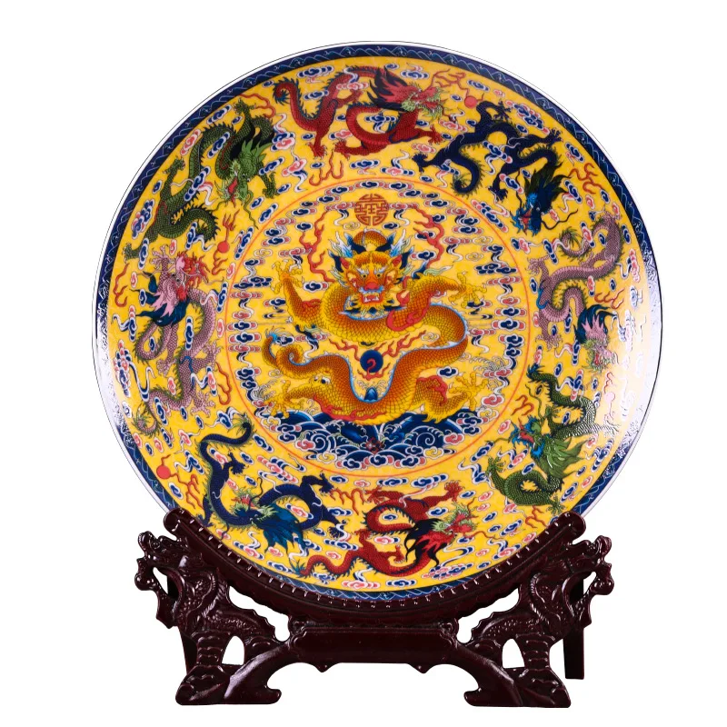 

Jingdezhen Ceramics Wall-Plate Decorative Plates Nine Dragons Living Room Wine Cabinet Antique Shelf Home Decoration Ornaments