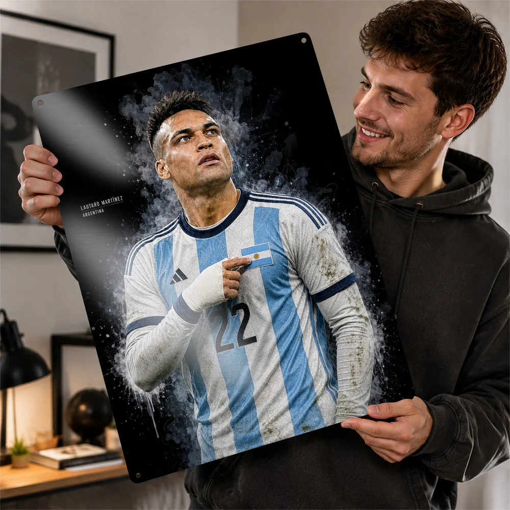 Lautaro Martínez Football Printed Poster Personalized Aluminum Metal Sign Matchday Hero Style Wall Art Made For Club Followers