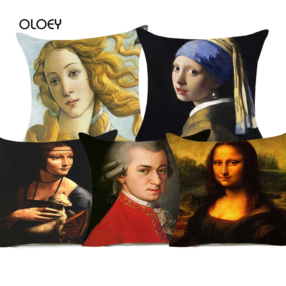 

Mona Lisa Beethoven European Retro Polyester Pillow Case Home Bedroom Hotel Car Seat Decorative Pillow Case Wedding Gift 45x45cm