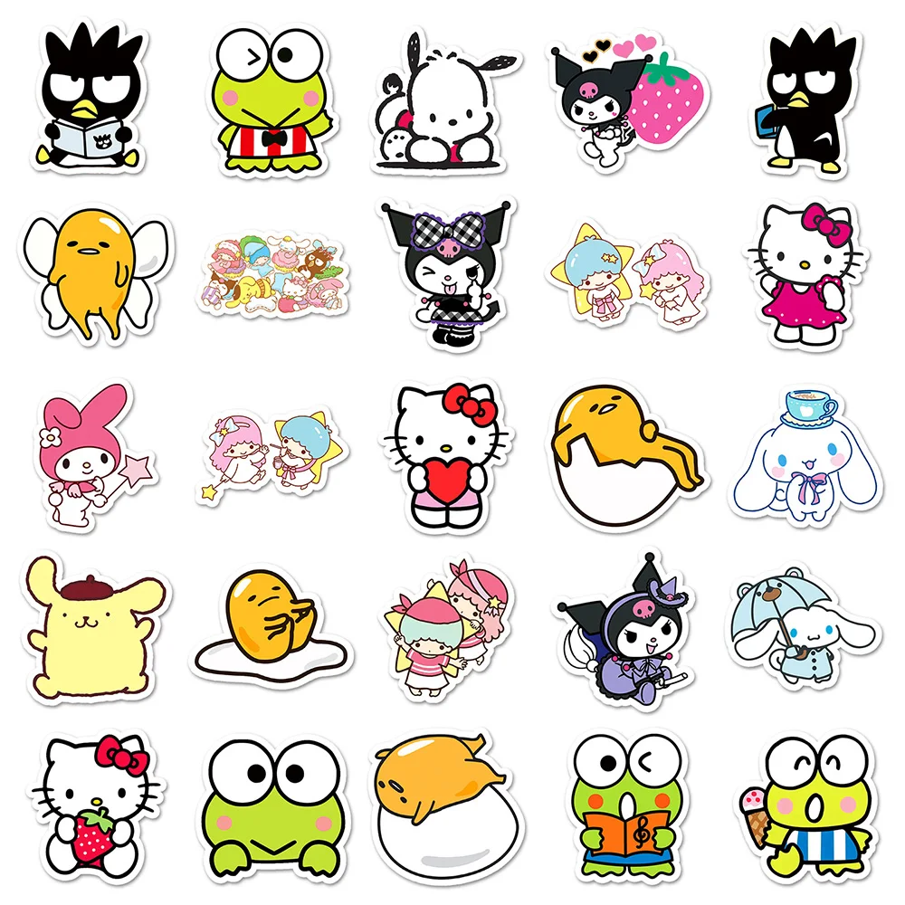 10/30/50/100Pcs Schattige Sanrio Cartoon Stickers Cartoon Kuromi Mijn Melodie Decals Diy Scrapbooking Laptop Kids Waterdichte Sticker Speelgoed