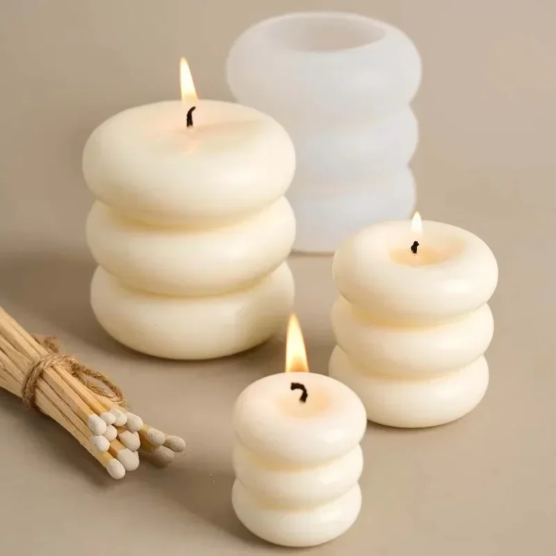New Product Explosion 3D Creative Stacked Circle Geometry Scented Candle Mold DIY Three Layer Donut Shape Candlestick Making