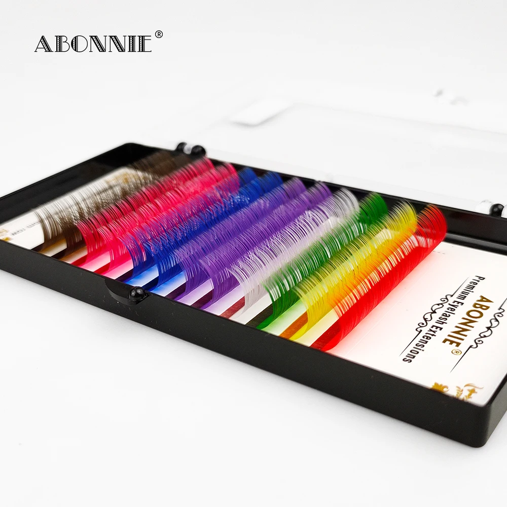 ABONNIE Red Green Blue Purple Pink Yellow Brown White 8 Color Eyelash Extension Individual Faux Mink False Eye Colored Lashes