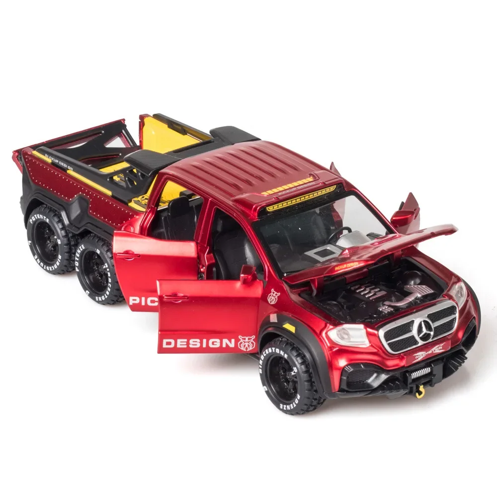 1:28 Mercedes-Benz X-Class Exy 6X6 off-road car Diecast Metal Alloy Model car Sound Light Pull Back Collection Kids Toy Gift A91