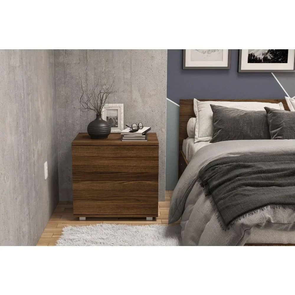 Madison-Modern Walnut Nightstand, 2 gavetas, Nightstand