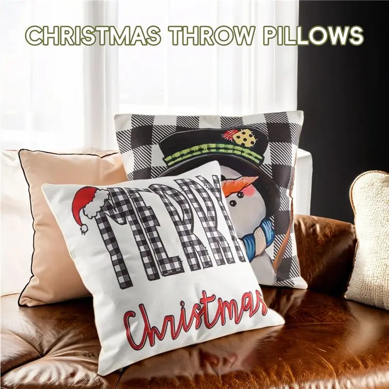 ABLU-Christmas Pillow Covers 18X18 Set Of 4 Christmas Decorations Farmhouse Throw Pillows Snowman Cushion Case For Home Decor
