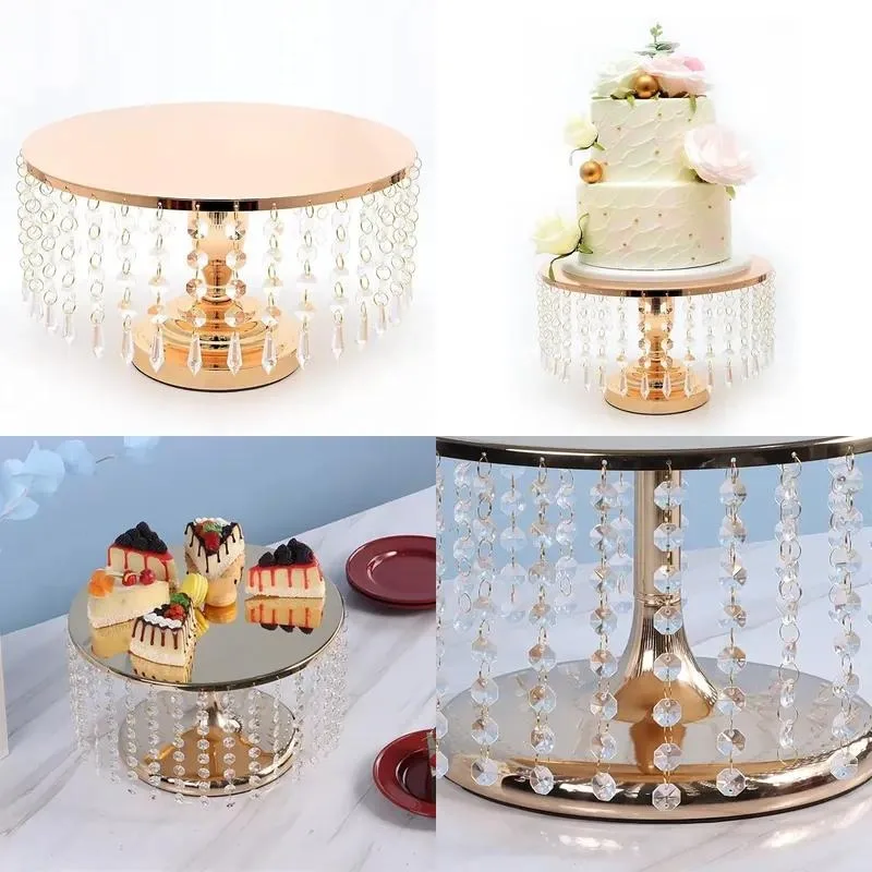 Luxury Gold Metal Cake Stand with Crystal Cupcake Pastry Dessert Display for Party Wedding Decoration Table Centerpiece