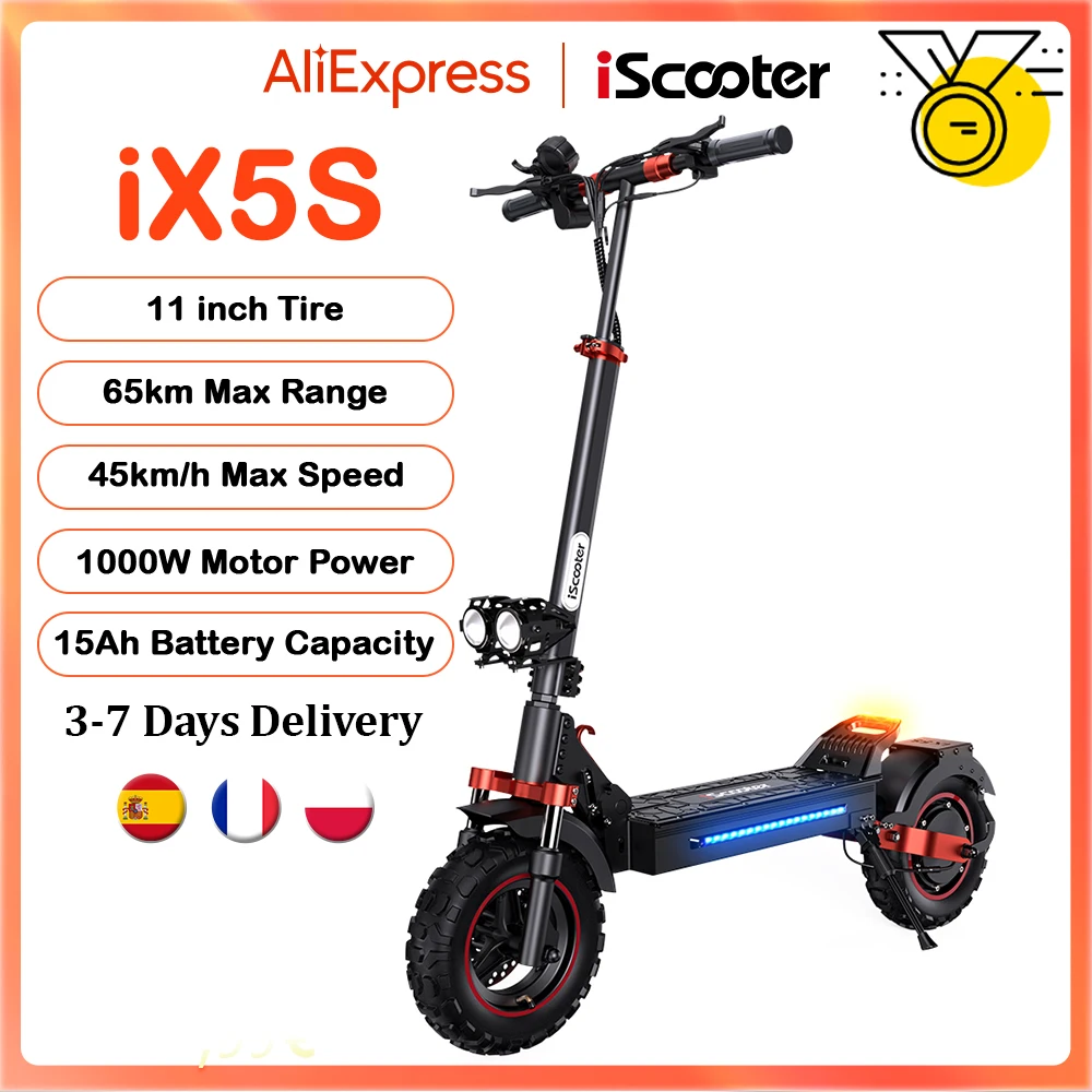 iScooter iX5s Electric Scooter 15Ah 1000W Powerful Kick Scooter Anti-skid Off Road Pneumatic Tire 65km Range 45km/h eScooter