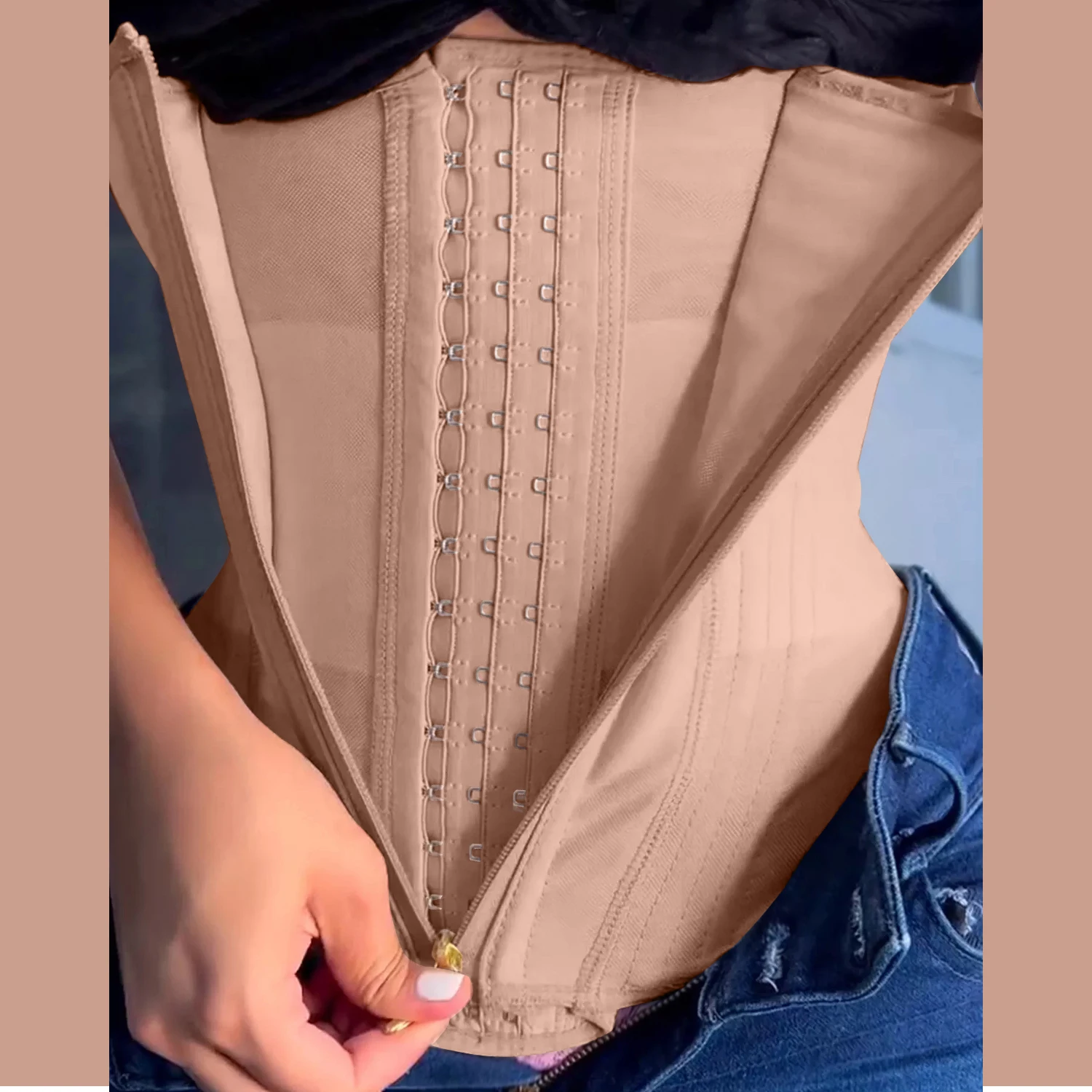 Gorset gorset Waist Trainer urządzenie do modelowania sylwetki podwójne naciśnięcie Cincher pod biust gorset nadający kształt urządzenie do modelowania sylwetki z zamkiem błyskawicznym wewnątrz haczyków