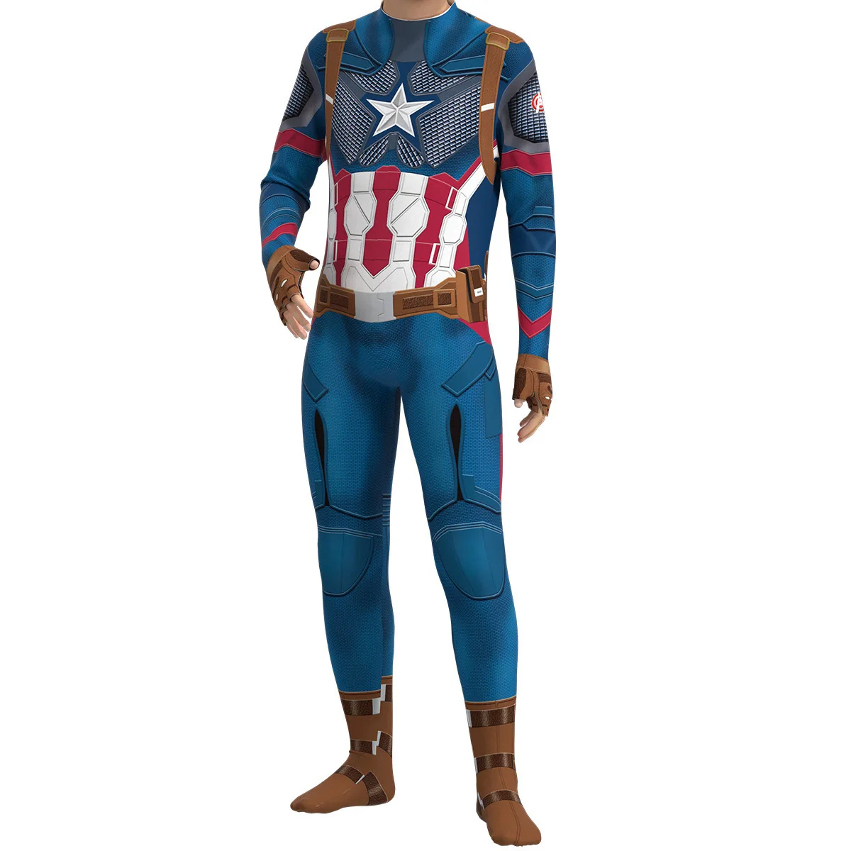Disfraz de Halloween, Capitán América, Iron Man, mono estampado de manga larga, fiesta temática, trajes de juego de rol para hombres adultos