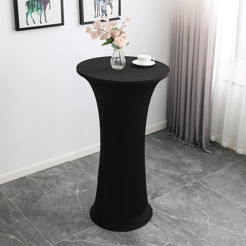 

Quality Thicker Black High Cocktail lycra table cover for wedding event party Hotel decoration dry bar cover Spandex tablecloth