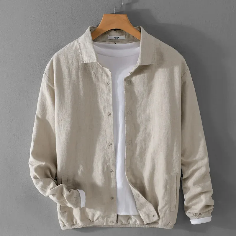 2025 new spring and autumn men's linen jacket loose simple casual youth all-match cotton tops