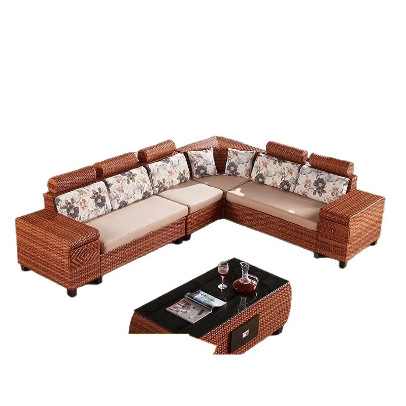 Rattan sofa, rattan wood chair,bamboo, art fabric sofa, imitation woven sofa combo