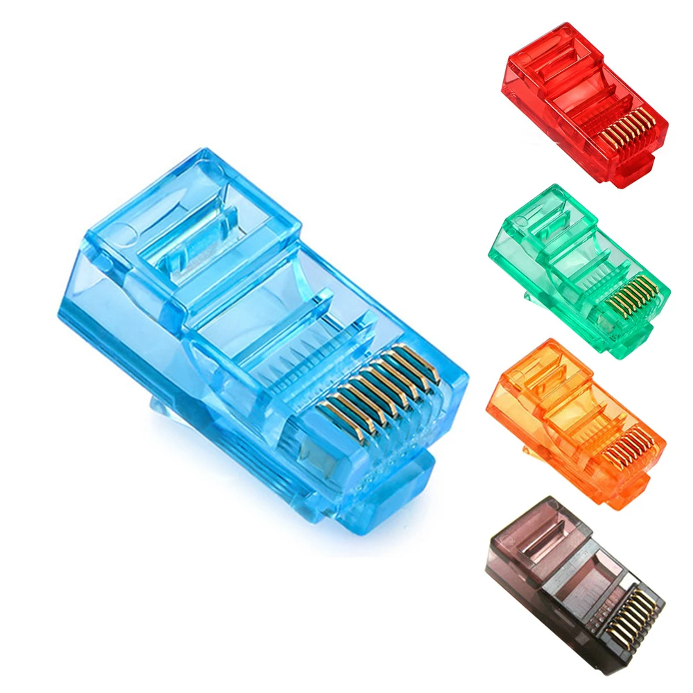 ESCAM 50PCS/Lot RJ45 Ethernet Cables Module Plug Network Connector RJ-45 Crystal Heads Cat5 Color Cat5e Gold Plated Cable