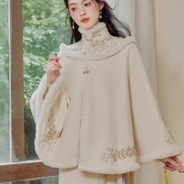 

Original Design Song Dynas Hanfu Embroidered awl Jaet Midi Skirt Tee Piece Set Long Sve mid Length for Women Winter