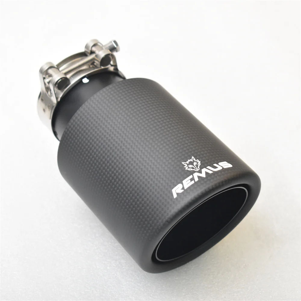 Car universal modiflcation stainless steel single exhaust pipe full carbon  remus logo matt black cover  muffler tip for merc