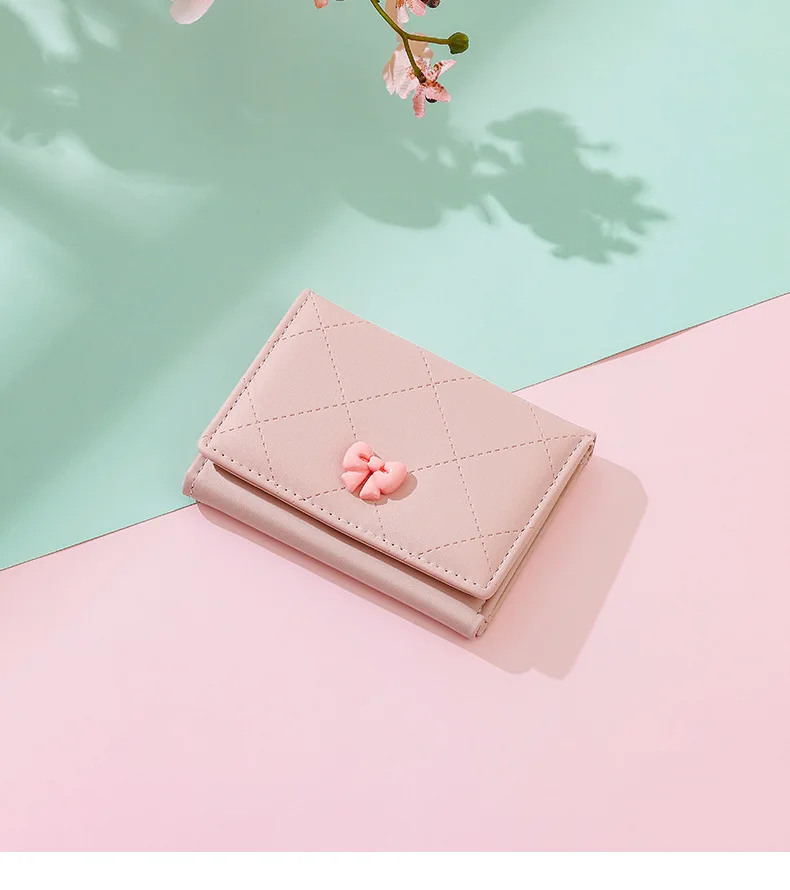 Portafoglio tri-fold da donna con nodo a farfalla Portafoglio in pelle con porta carte portamonete dal design corto e fresco
