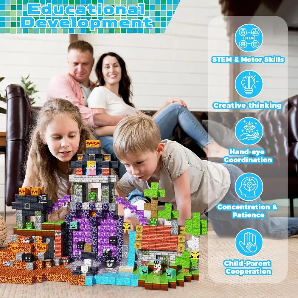 ชุดตัวต่อแม่เหล็ก 150 ชิ้น: ธีมปราสาทป่ามืด, ของเล่น STEM ที่เหมาะสำหรับเด็กอายุ 3 ปีขึ้นไป, สร้างสรรค์แบบมอนเตสซอรี่