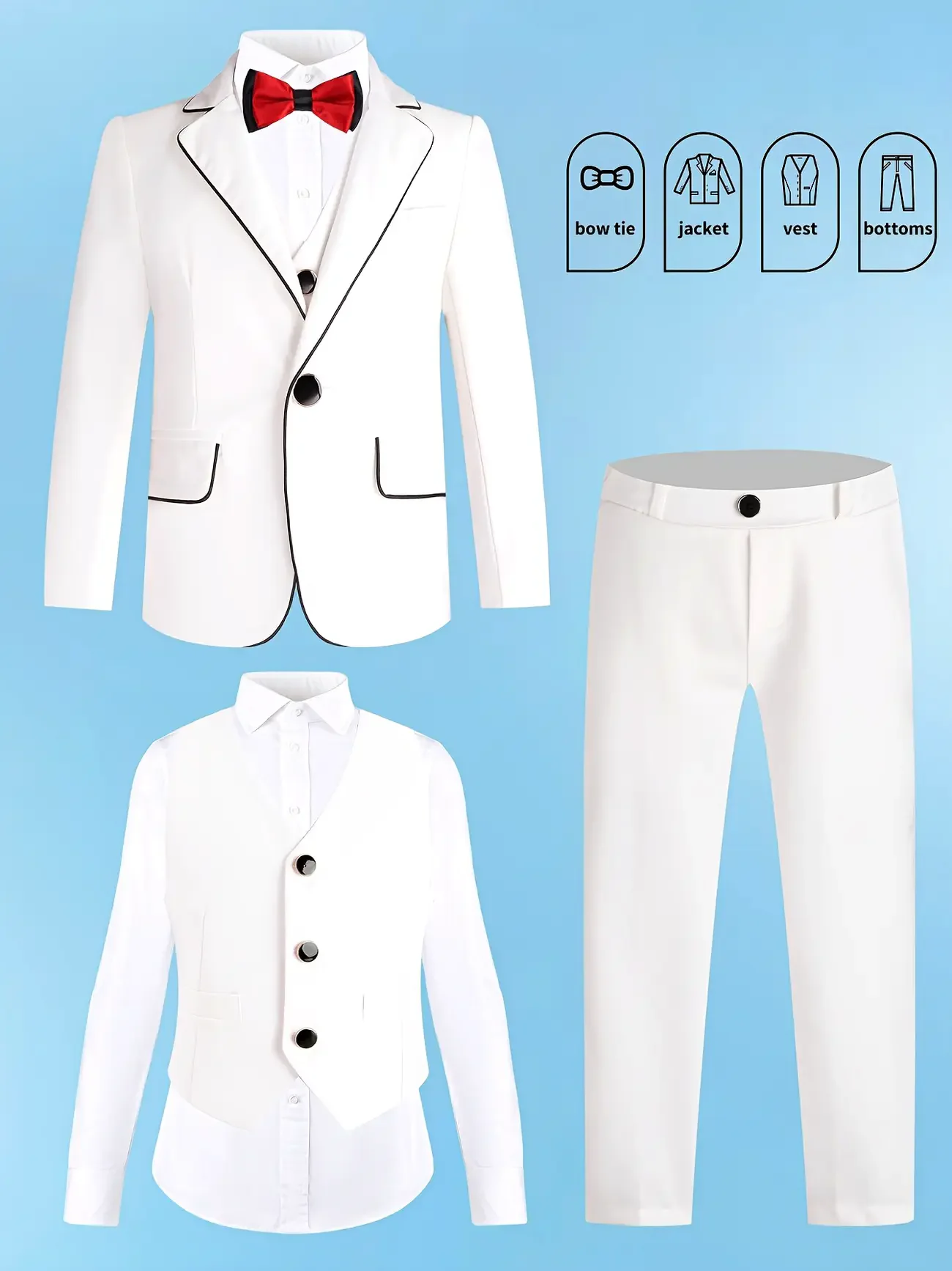 Boys Girls Spring Pink 4Pieces/Set Jacket Vest Pants Bowtie Wedding Suit Kids Photography Dress Children Host Piano Costume