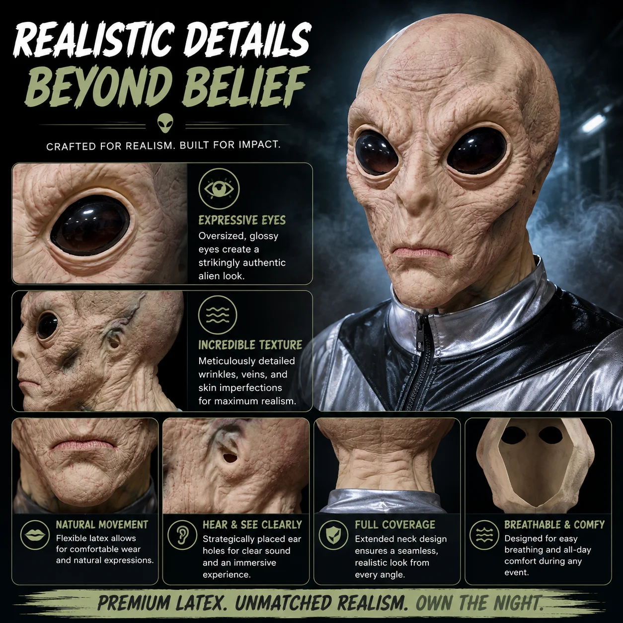 Realistic Alien Full Head Mask - огляд і ціна Latex Alien Mask Realistic